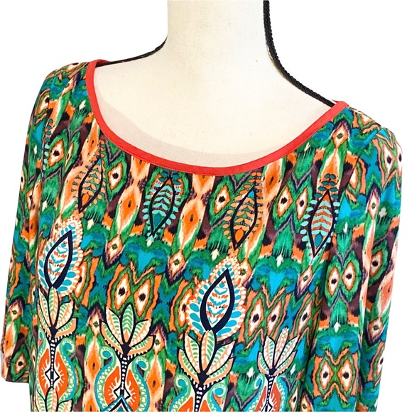 Eliza J Dress 6 Shift 1/2 Sleeve Paisley Medallion Orange Green - Picture 4 of 10